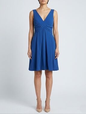 J Mendel A Line Cocktail Dress Blue Pleated Silk Lined Wedding Guest Size 6